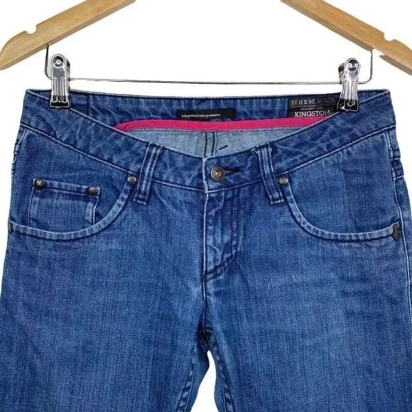 KINYOBI+FRIDAY SPLASH BOOT-CUT EMBROIDERED BACK POCKET DISTRESSED JEANS 26-EUC - Picture 4 of 9